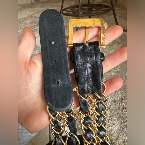 Chanel Black Leather Curb Chain Belt Vintage - Picture 8 of 9